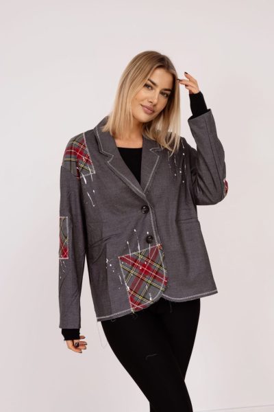 Marynarka surowo cięta łatki krata – Grafit, UNI