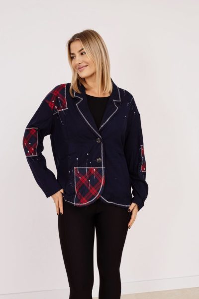 Marynarka surowo cięta łatki krata