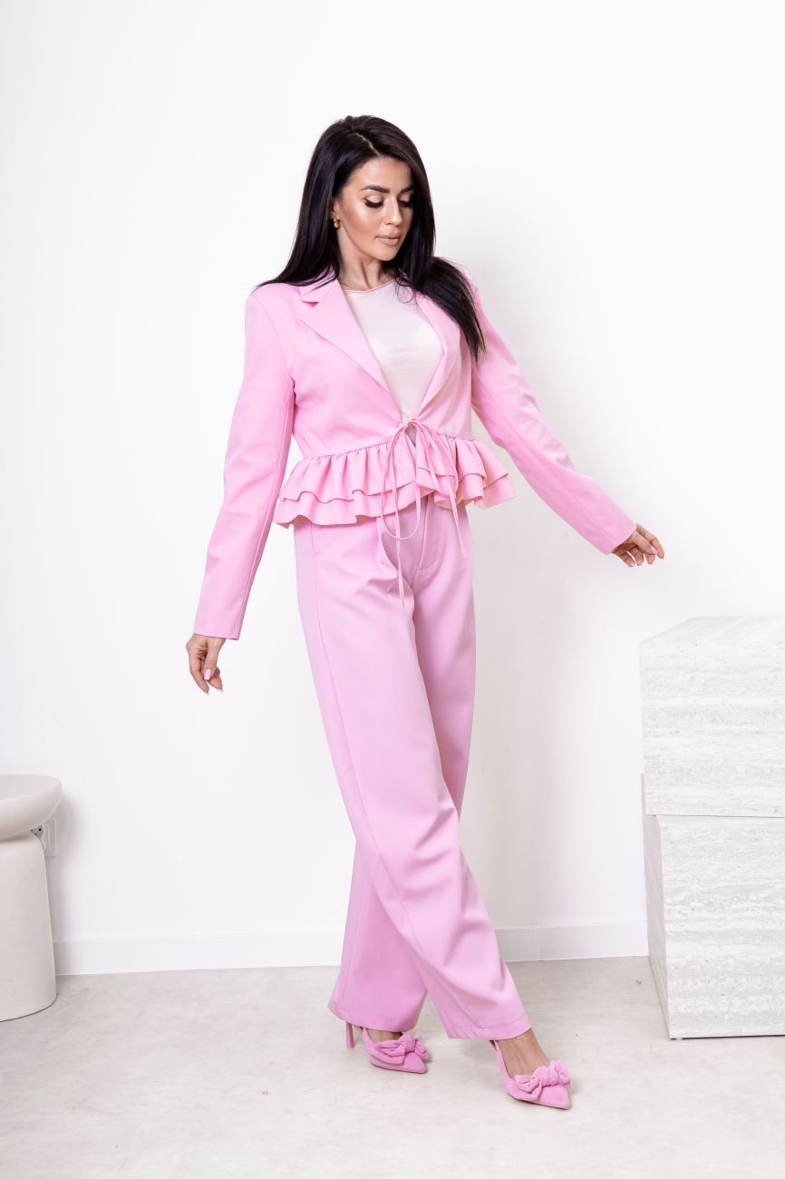 Marynarka wiązana dół falbanka – Różowy, S