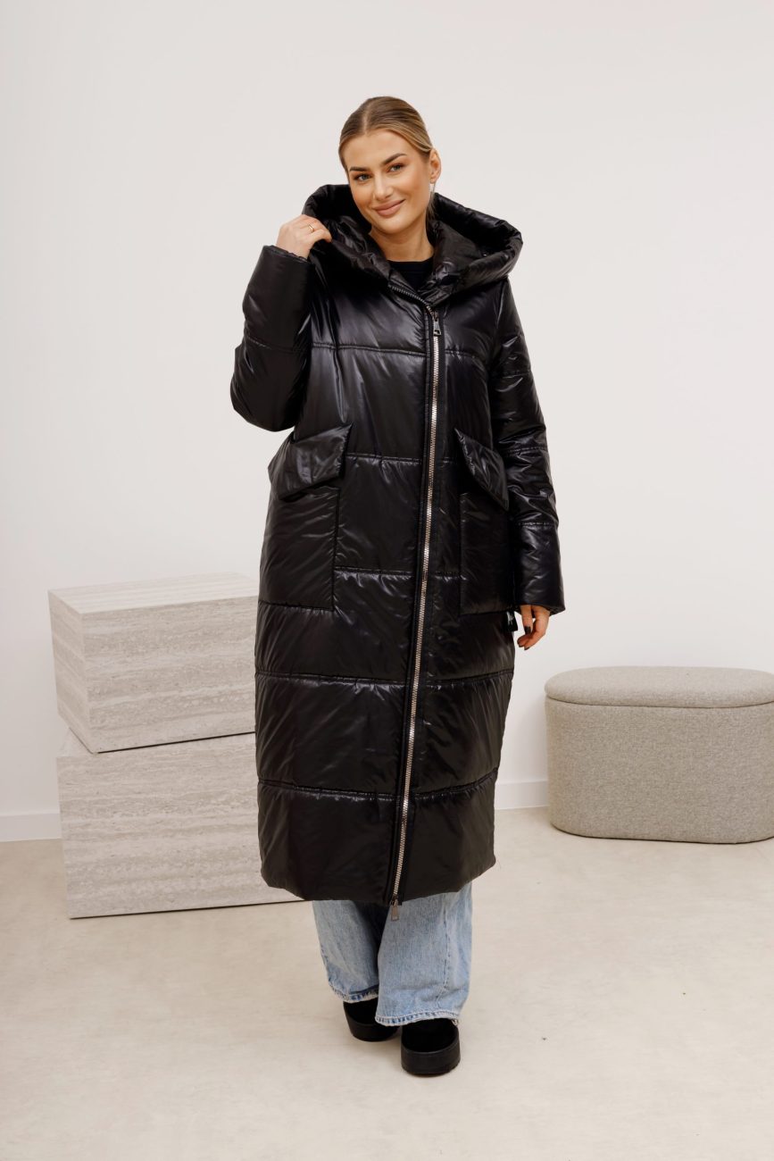 Płaszcz długi kaptur kieszenie patki MCO