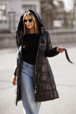 Płaszcz długi wiązany puchowy czarny