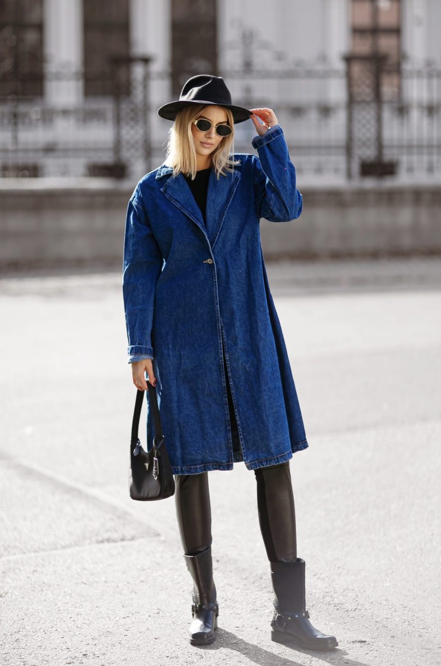 Płaszcz jeans plecy serce love hand made