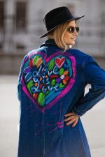 Płaszcz jeans plecy serce love hand made