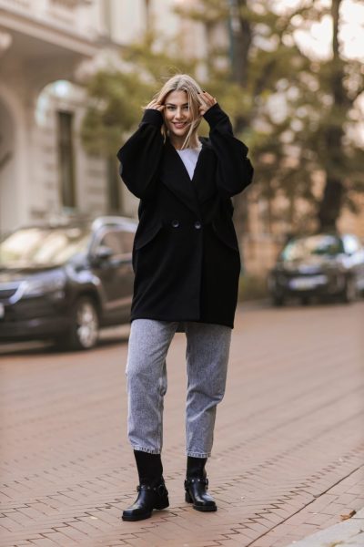 Płaszcz jodełka 2 guziki – Czarny, UNI