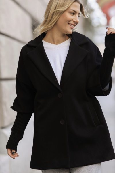 Płaszcz jodełka sweterkowy rękaw