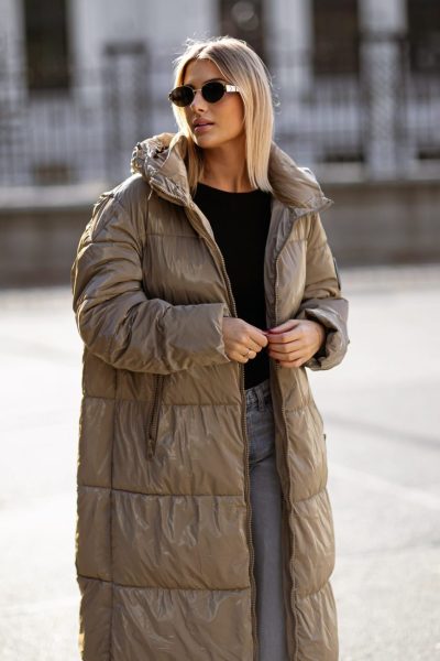 Płaszcz kaptur naszywka kółko rękaw – Beż, 2XL