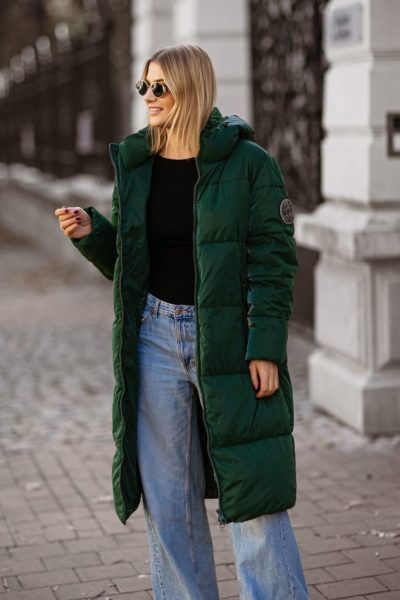 Płaszcz kaptur naszywka kółko rękaw – Oliwka, L