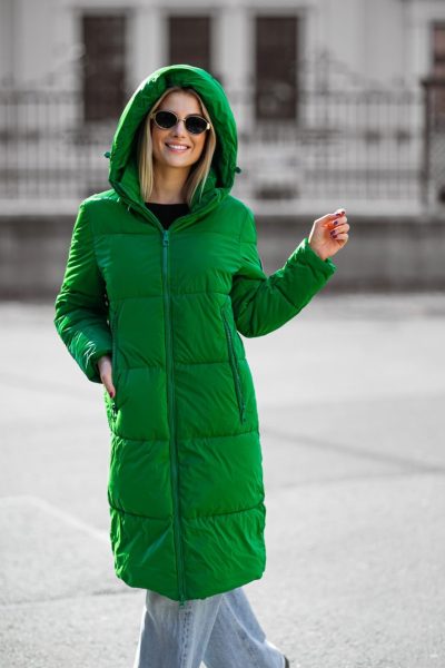 Płaszcz kaptur naszywka kółko rękaw – Zielony, XL