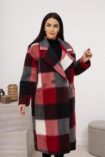 Płaszcz krata guzik – Czerwony, UNI