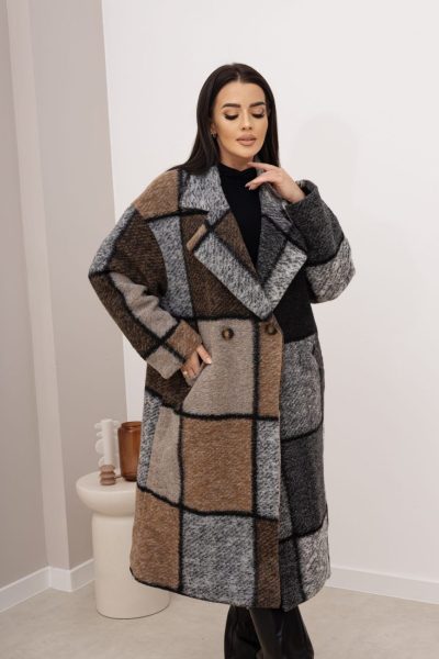 Płaszcz krata guzik – Szary/beż, UNI