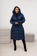 Płaszcz pikowany napy kaptur futerko