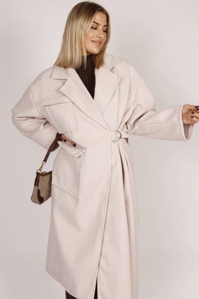 Płaszcz prążek sprzączka – Beż, UNI