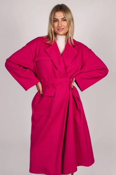 Płaszcz prążek sprzączka – Fuksja, UNI