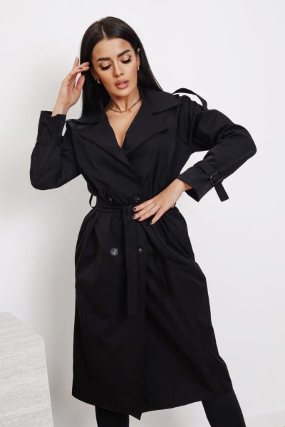Płaszcz trencz długi – UNI, Czarny