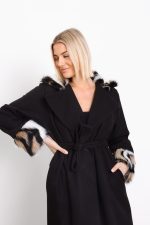 Płaszcz wiązany mankiet kołnierz futerko