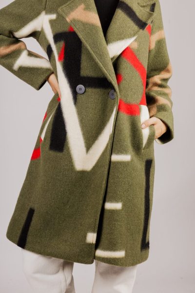 Płaszcz z wełną wzory – UNI, Oliwka
