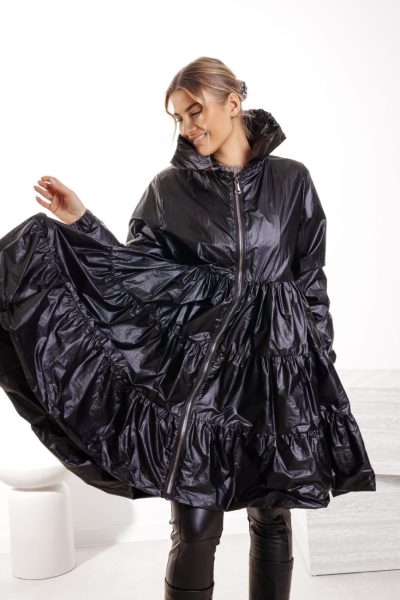 Płaszczyk cienki 3 falbanki MCO – Czarny, UNI