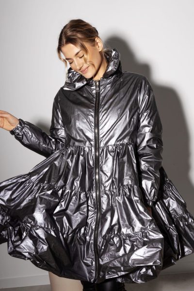 Płaszczyk cienki 3 falbanki MCO – Srebrny, UNI