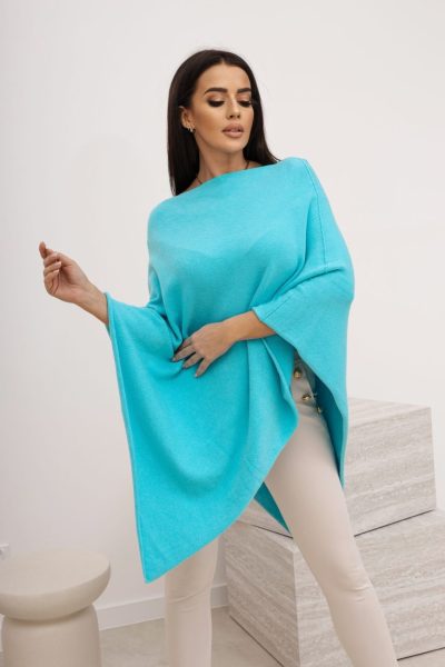 Ponczo dzianina – Turkus, UNI