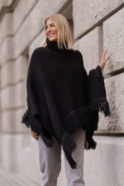 Ponczo golf frędzle – Czarny, UNI