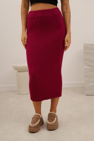 Spódnica dzianina prążek – Amarant, UNI