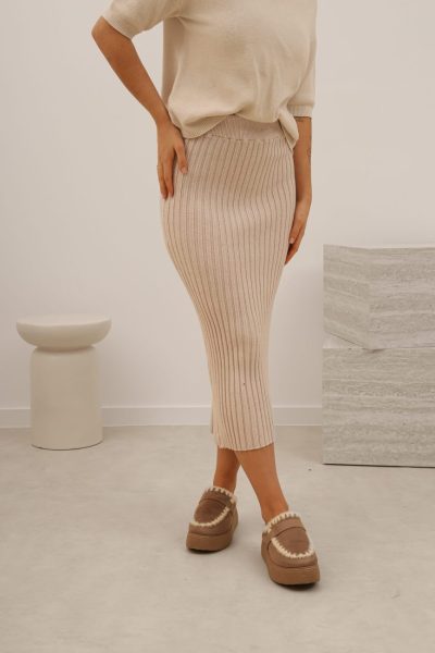 Spódnica dzianina prążek – Beż, UNI
