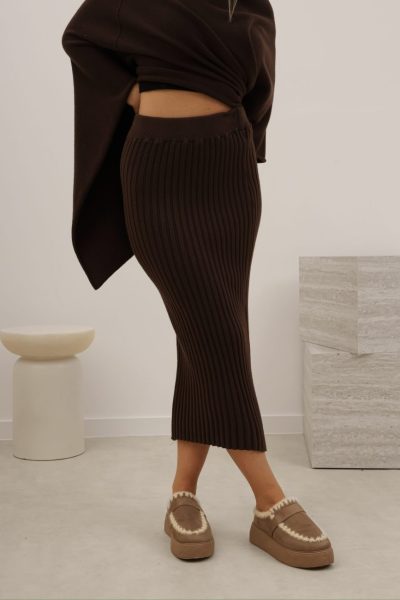 Spódnica dzianina prążek – Czekolada, UNI