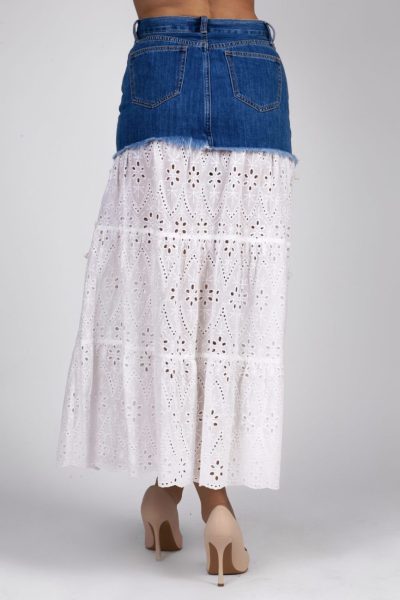 Spódnica jeans kolorowe wstawki – Niebieski, S