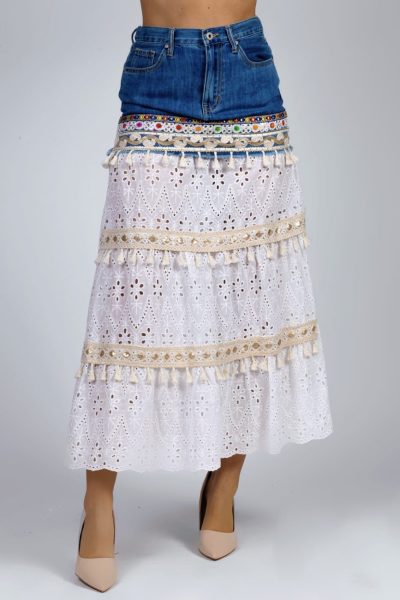 Spódnica jeans kolorowe wstawki