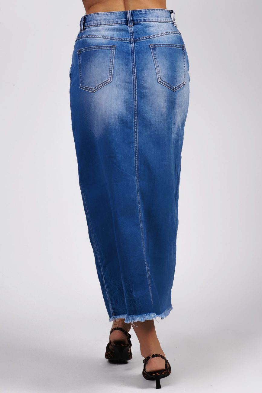 Spódnica jeans rozcięcie szarpane