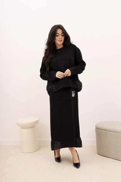 Spódnica kieszeń kangurka dół gumka – Czarny, S/M