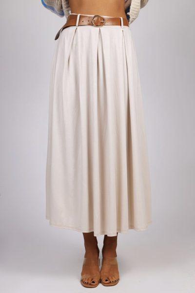 Spódnica tencel z paskiem – UNI, Beż