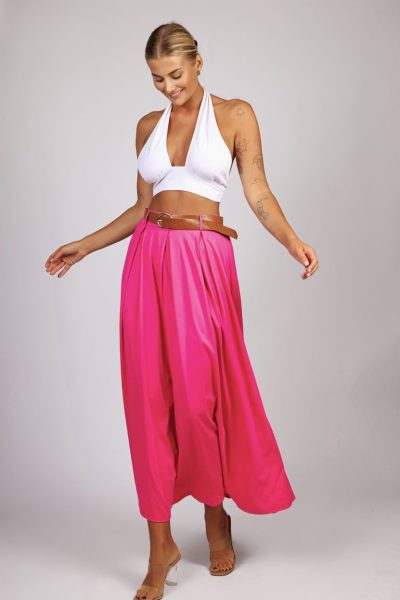 Spódnica tencel z paskiem – UNI, Fuksja