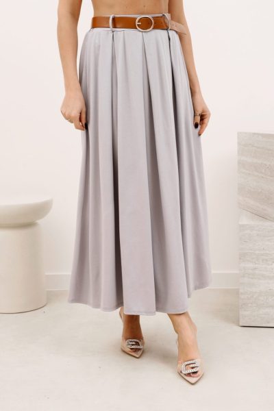 Spódnica tencel z paskiem – UNI, Szary