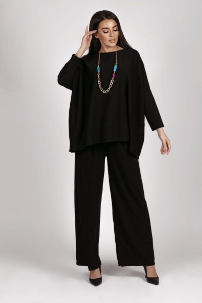 Spodnie dzianina szeroke nogawki – UNI, Czarny