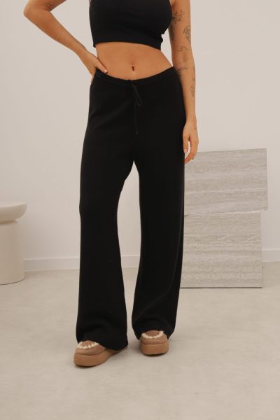 Spodnie dzianinka bez kieszeni – Czarny, UNI