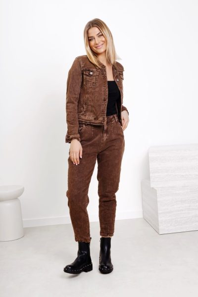 Spodnie jeans dekatyzowane – Czekolada, L