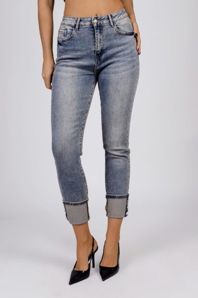 Spodnie jeans dół perełki – XS, Niebieski