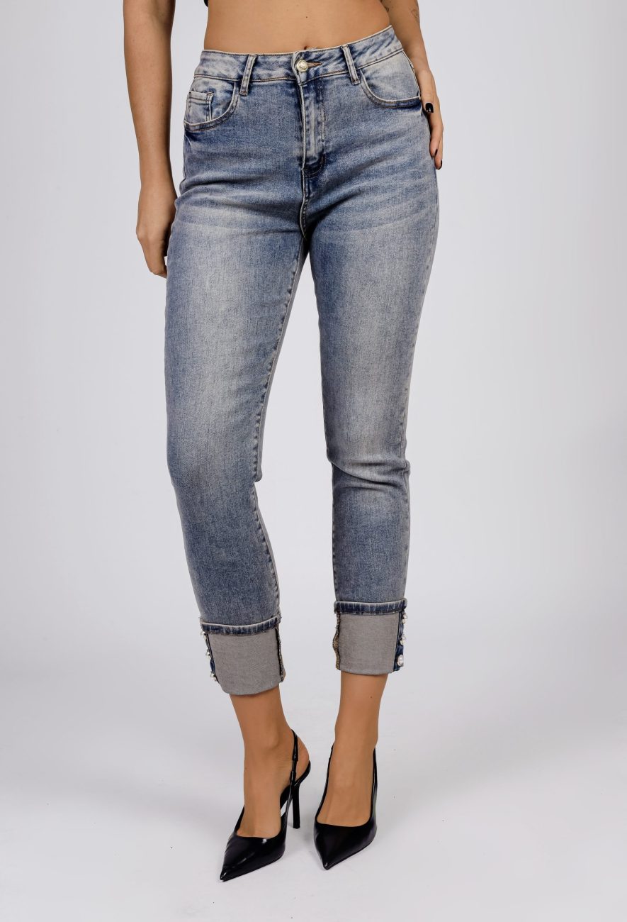 Spodnie jeans dół perełki