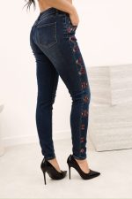 Spodnie jeans haftowany bok