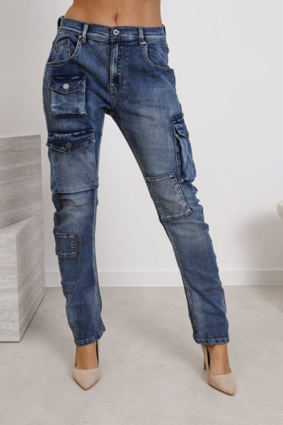 Spodnie jeans kieszenie napy – Niebieski, XL