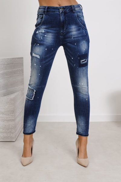 Spodnie jeans łatki farba – Niebieski, XL