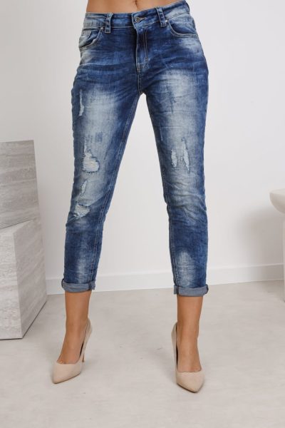 Spodnie jeans przecierane – Niebieski, L