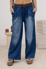 Spodnie jeans przecierane szeroka nogawka