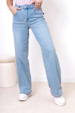 Spodnie jeans szeroka nogawka – Jasny niebieski, L