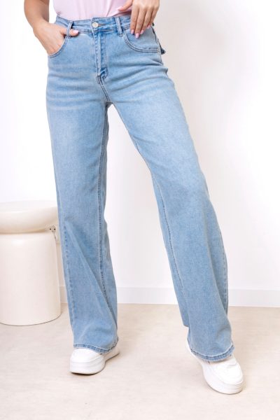 Spodnie jeans szeroka nogawka – Jasny niebieski, S