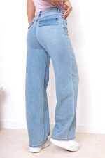 Spodnie jeans szeroka nogawka – Jasny niebieski, S