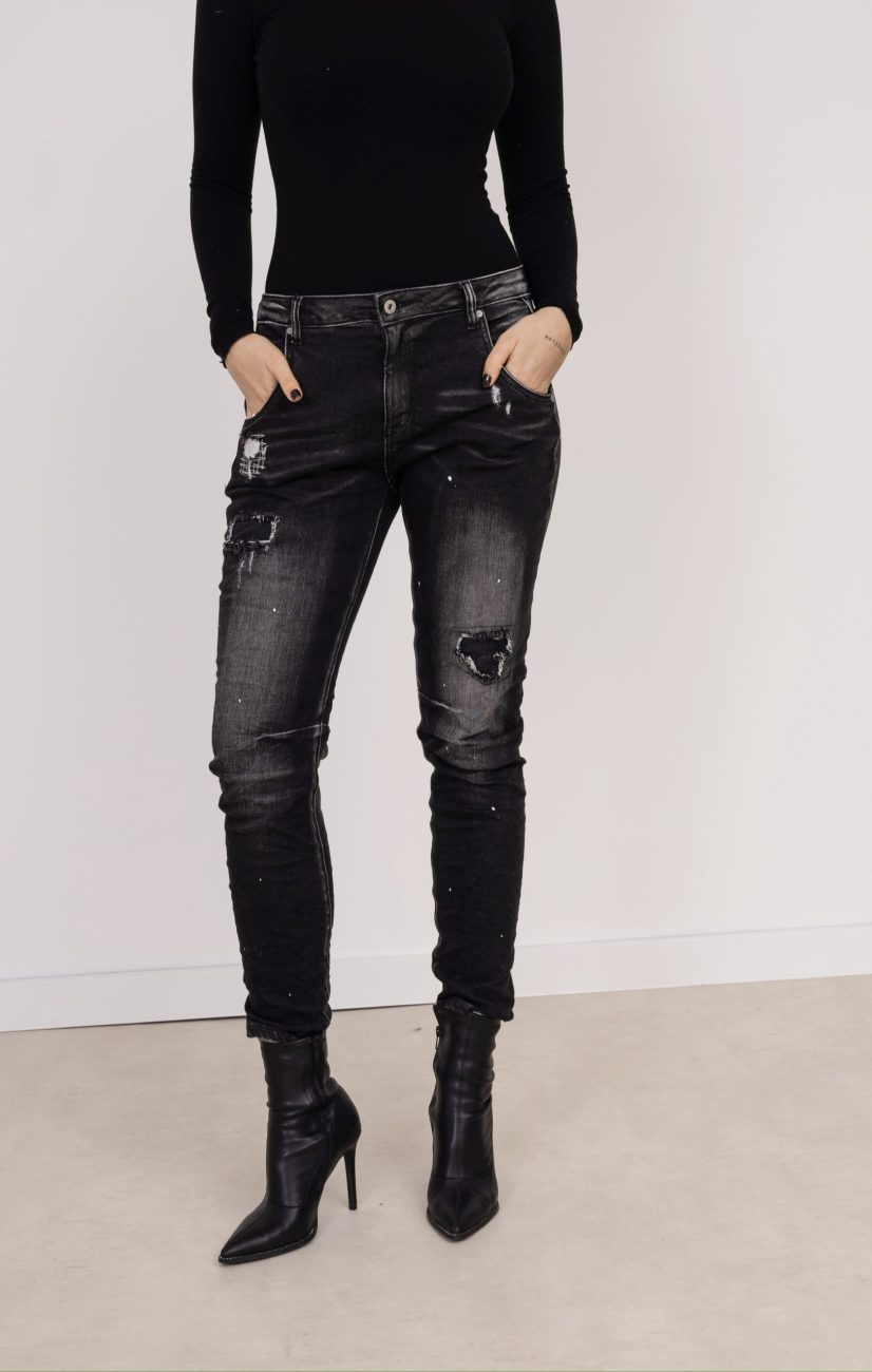 Spodnie jeans wycierane łatki