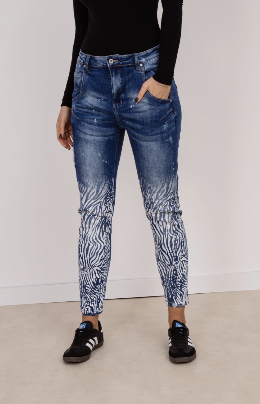 Spodnie jeans zebra niebieski s