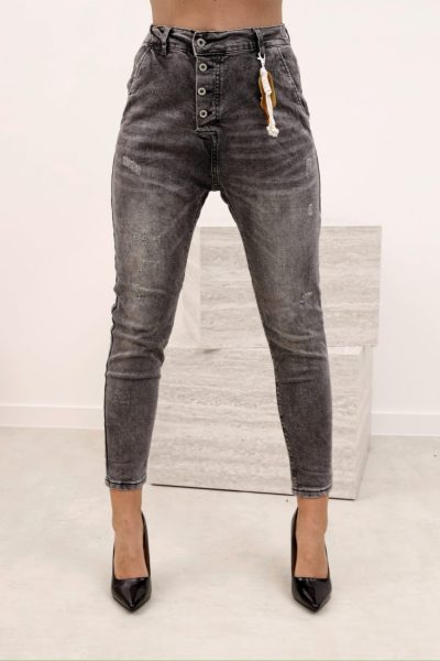 Spodnie jeasn przetarcia guziki – Szary, XS